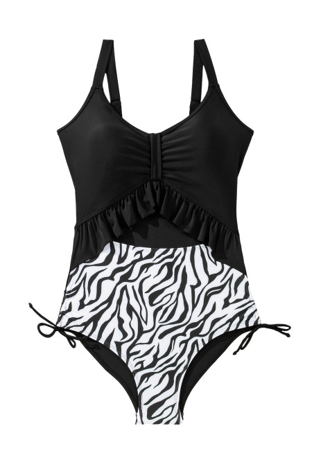 Aleumdr Women's One Piece Swimsuit Ruffle Slimming Tummy Control Bathing Suits Cutout V Neck High Cut Swimwear