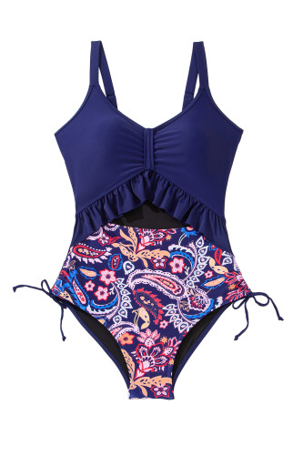 Aleumdr Women's One Piece Swimsuit Ruffle Slimming Tummy Control Bathing Suits Cutout V Neck High Cut Swimwear