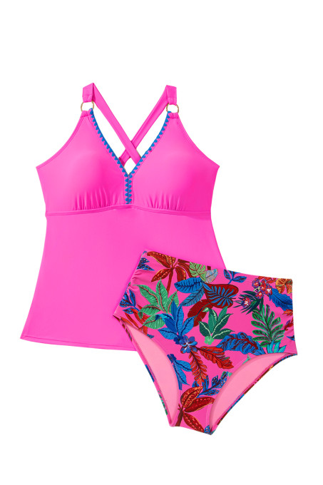 Aleumdr Tankini Swimsuits for Women 2 Piece Tummy Control Bathing Suit V Neck Tankini Top with High Waisted Bottom