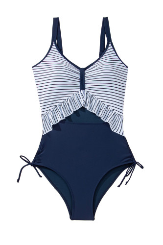 Aleumdr Women's One Piece Swimsuit Ruffle Slimming Tummy Control Bathing Suits Cutout V Neck High Cut Swimwear