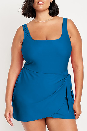 Aleumdr Women's Plus Size Swimsuit One Piece Swim Dress Modest Full Coverage Tummy Control Bathing Suit with Skirt