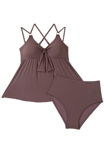 Aleumdr Women's Tankini Swimsuits Tummy Control Two Piece Bathing Suit V Neck Tie Front Flowy Swim Top with Bottom