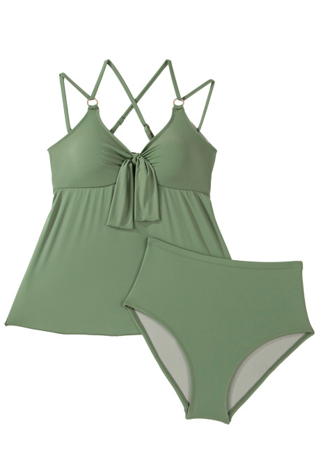 Aleumdr Women's Tankini Swimsuits Tummy Control Two Piece Bathing Suit V Neck Tie Front Flowy Swim Top with Bottom