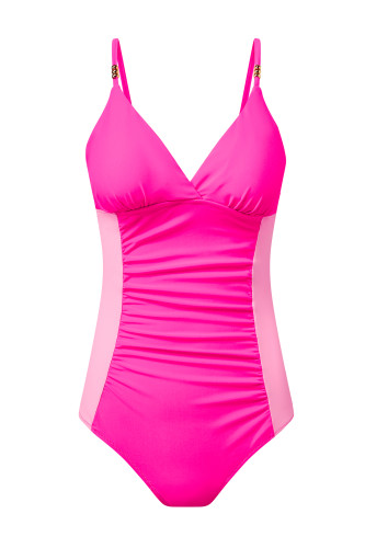 Aleumdr Women One Piece Swimsuit Tummy Control V Neck Ruched Bathing Suit Push Up Gold Metal Modest Slimming Swimwear