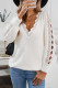 White Lace Splicing V Neck Pullover Sweater