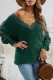 Green Lace Splicing V Neck Pullover Sweater