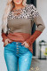 Brown Lace Splicing Hollow-out Leopard Color Block Top