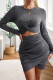 Gray Long Sleeve Cut-out Twist Ruched Bodycon Mini Dress
