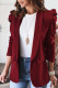 Red Open Front Puff Sleeves Blazer