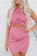 Rose White/Black/Red/Sky Blue/Blue/Green/Gray Twist Knot Front Cutout Bodycon Dress