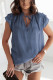 Blue Red/Pink/Gray/Brown Tiered Ruffled Drawstring V Neck Top