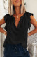 Black Casual Solid V Neck Butterfly Sleeve Blouse