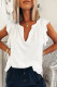 White Casual Solid V Neck Butterfly Sleeve Blouse