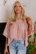 Pink Square Neck Tie Back Waffle Knit Blouse
