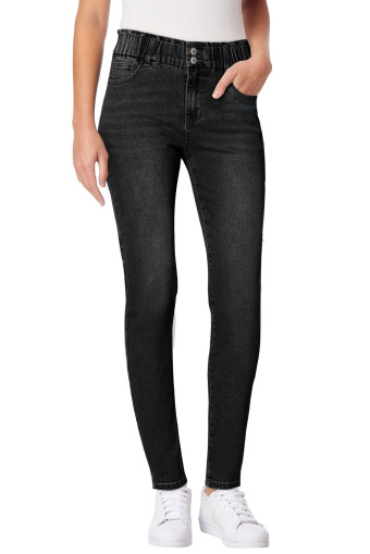 Black Essnce Ripped Frayed Hem Bleach Wash Paperbag Waist Skinny Jeans