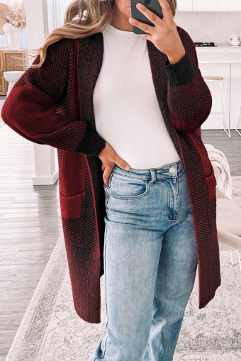 Red Dahlia Trendy Stripe Color Block Knit Open Front Midi Sweater Cardigan