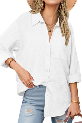 White Womens Button Down Shirts Long Sleeve Cotton Gauze Tops Casual Collared Blouses Loose Fit