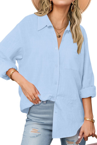Iceland Blue Womens Button Down Shirts Long Sleeve Cotton Gauze Tops Casual Collared Blouses Loose Fit