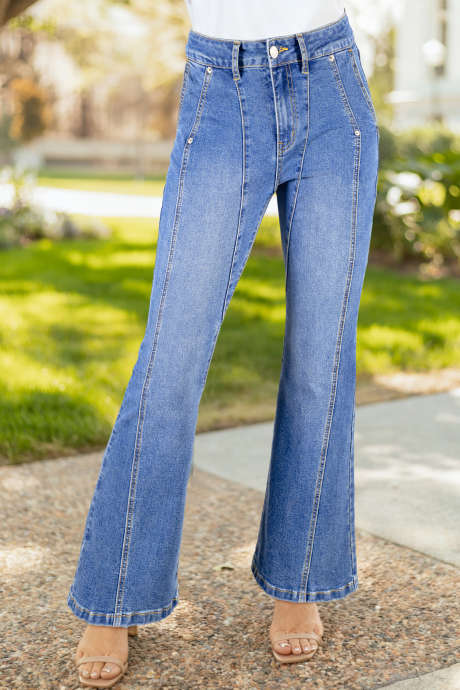Mist Blue Cello Medium Stone Wash Stretchy Flare Jeans