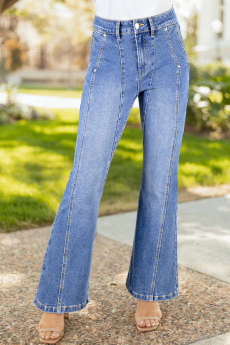 Beau Blue Cello Medium Stone Wash Stretchy Flare Jeans