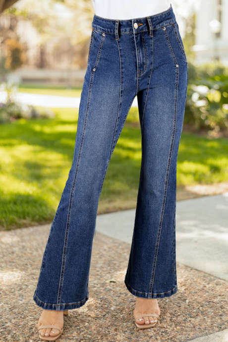 Navy Blue Cello Medium Stone Wash Stretchy Flare Jeans