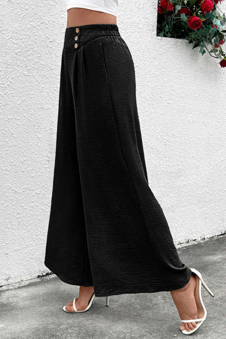 Color black Women's Solid Color Pleated Wide Leg Loose Casual Pants