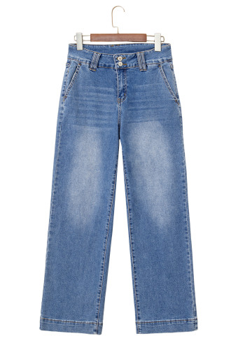 Sky Blue Double Button Zip Fly Straight Leg Jeans