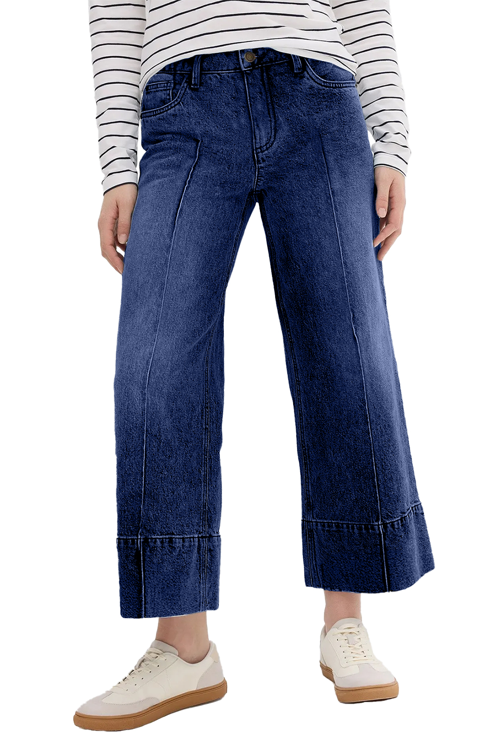 Navy Blue Jean large cropped taille mi-haute