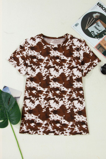 Coffee Western Cowboy Desert Print Casual Crew Neck T Shirt