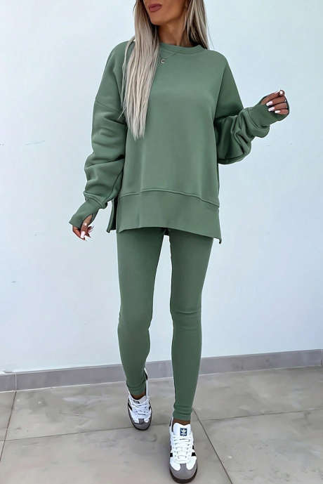 Green Bay Women's Solid Color Long Sleeved Hooded Sweatshirt And Leggings Set - Casual Outdoor Yoga Fitness Two-Piece Set