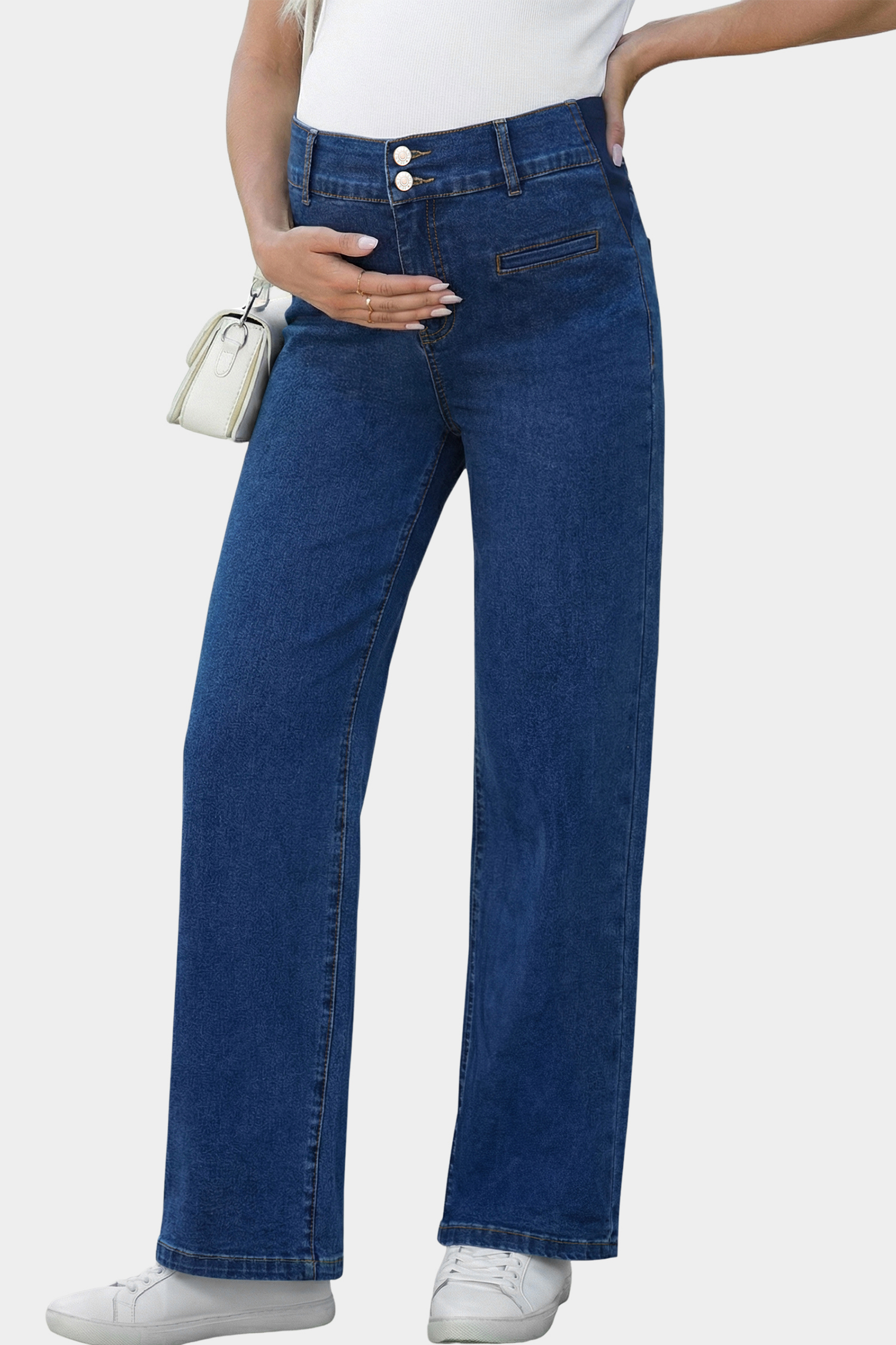 Navy Blue Jeans High Waisted Straight