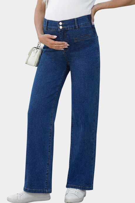 Navy Blue Jeans High Waisted Straight