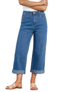 Dark Blue Turn-up Cuffs Womens Loose Jeans