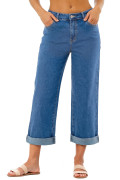 Dark Blue Turn-up Cuffs Womens Loose Jeans