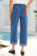 Dark Blue Turn-up Cuffs Womens Loose Jeans