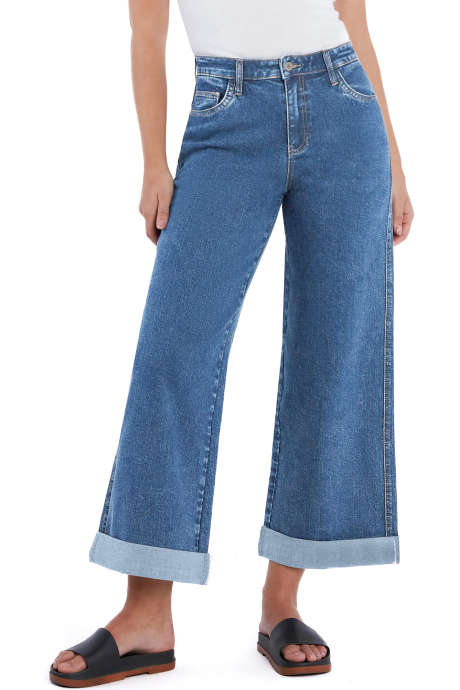 Dark Blue Turn-up Cuffs Womens Loose Jeans