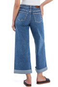Dark Blue Turn-up Cuffs Womens Loose Jeans