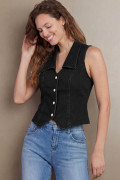 Black women\'s denim vest