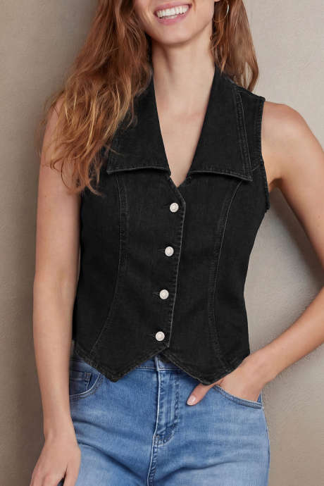 Black women's denim vest