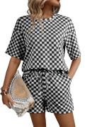 Black See What Happens Checkered Top and Short Set