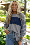 Medium Grey Team Spirit Striped Top - Faded Sage