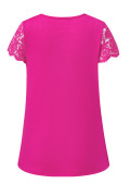 Rose Red EMERY ROSE Maglietta casual da donna con scollo a V, tinta unita, con inserti in pizzo e volant sulle maniche, versatile, taglie comode