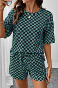 Green See What Happens Checkered Top and Short Set