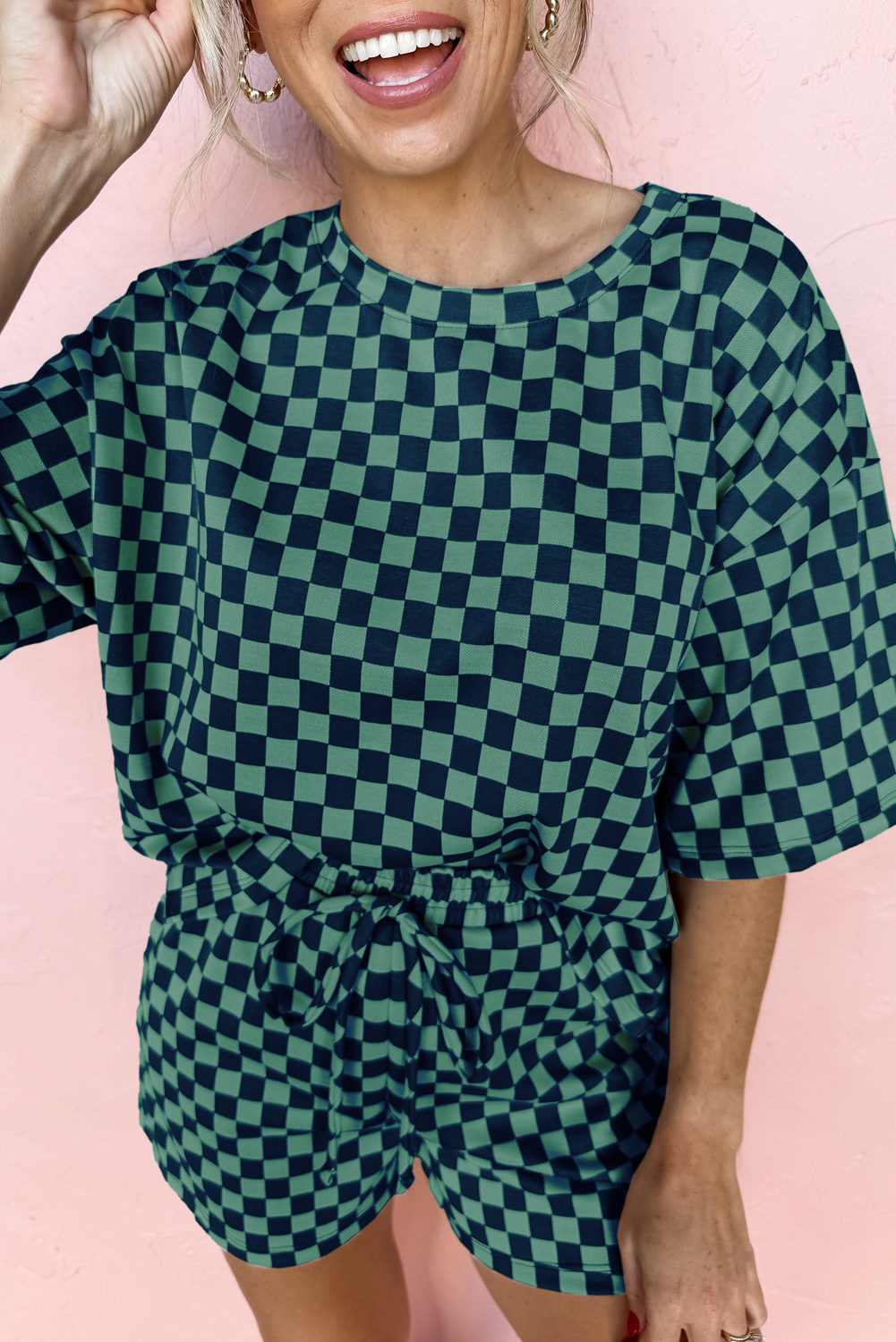 Green See What Happens Checkered Top and Short Set