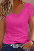 Rose Red EMERY ROSE Maglietta casual da donna con scollo a V, tinta unita, con inserti in pizzo e volant sulle maniche, versatile, taglie comode