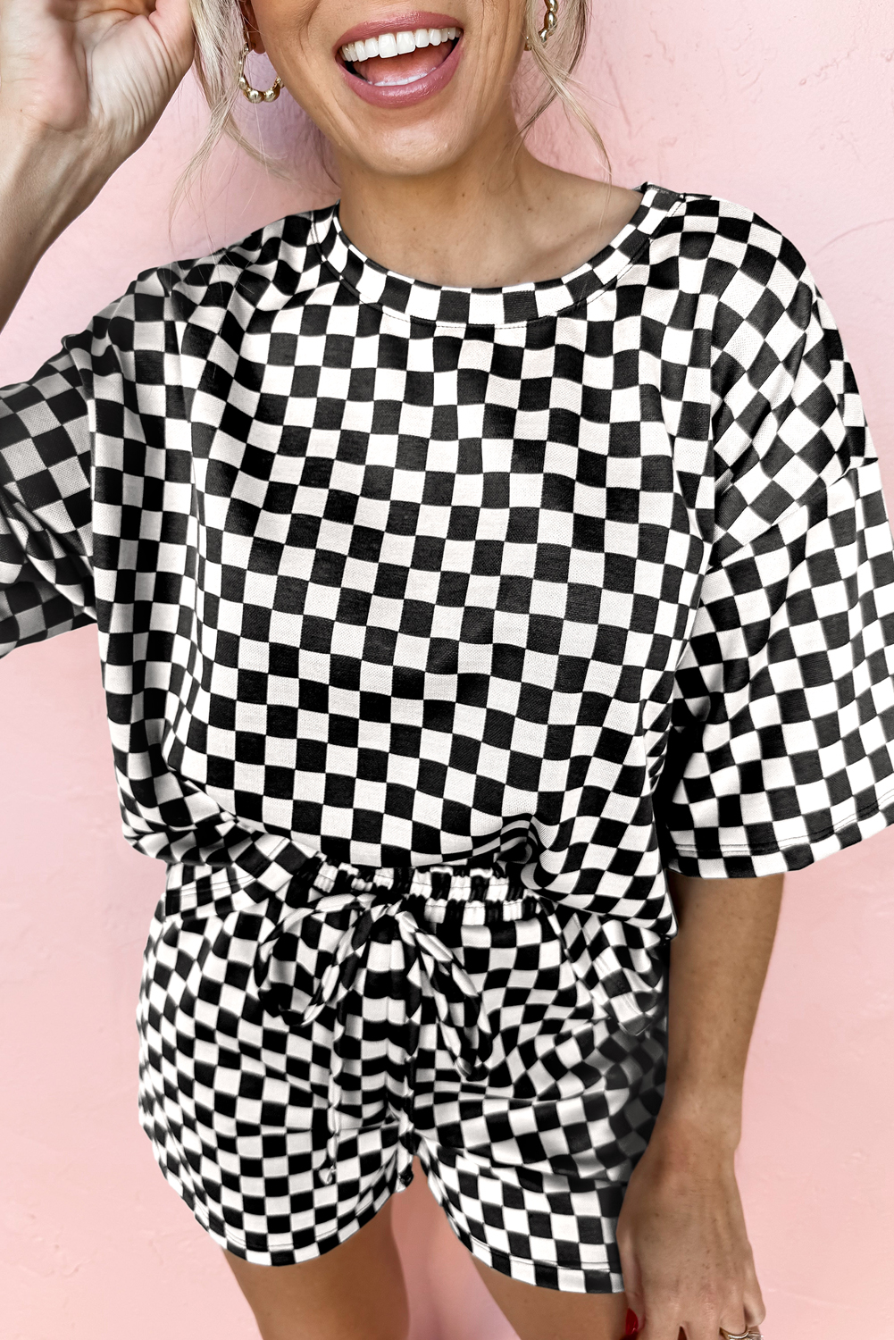Black See What Happens Checkered Top and Short Set