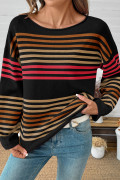 Black Raw Seam Round Neck Drop Shoulder Sweater