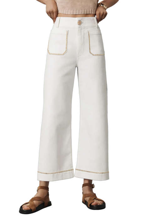 White The Colette Whipstitch Crop Wide-Leg Jeans by Maeve
