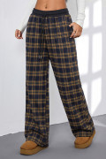 Yellow Frenchy Plaid Pattern Contrast Drawstring Waist Wide Leg Pants