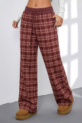 Red Frenchy Plaid Pattern Contrast Drawstring Waist Wide Leg Pants